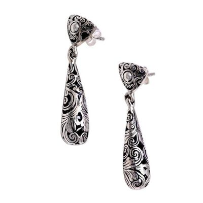 Alternate image for Spiral Pattern Sterling Silver Dangle Earrings from Bali Traditional Tendrils