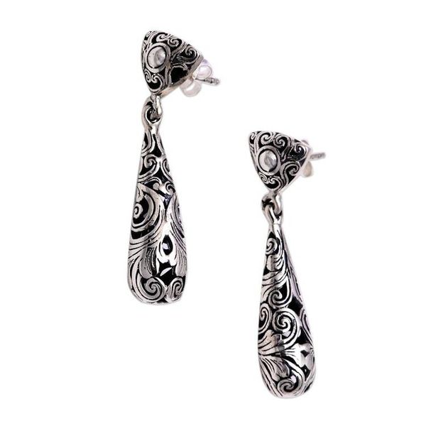 Alternate image for Spiral Pattern Sterling Silver Dangle Earrings from Bali Traditional Tendrils