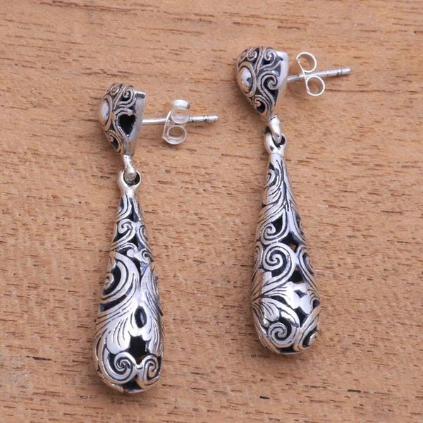 Alternate image for Spiral Pattern Sterling Silver Dangle Earrings from Bali Traditional Tendrils