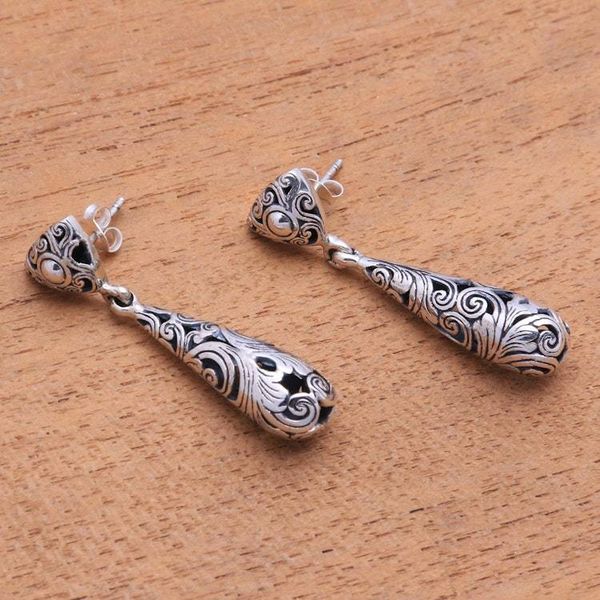 Alternate image for Spiral Pattern Sterling Silver Dangle Earrings from Bali Traditional Tendrils