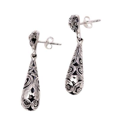 Alternate image for Spiral Pattern Sterling Silver Dangle Earrings from Bali Traditional Tendrils