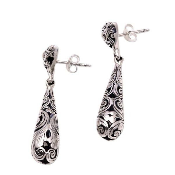 Alternate image for Spiral Pattern Sterling Silver Dangle Earrings from Bali Traditional Tendrils