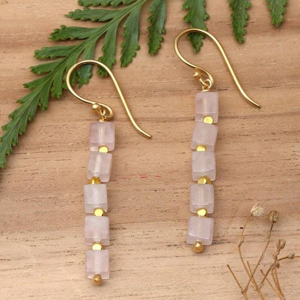 Alternate image for 18k Gold-Plated Rose Quartz Beaded Dangle Earrings from Bali Strawberry Gin