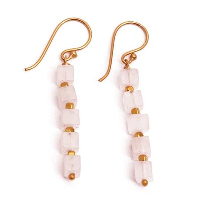Alternate image for 18k Gold-Plated Rose Quartz Beaded Dangle Earrings from Bali Strawberry Gin
