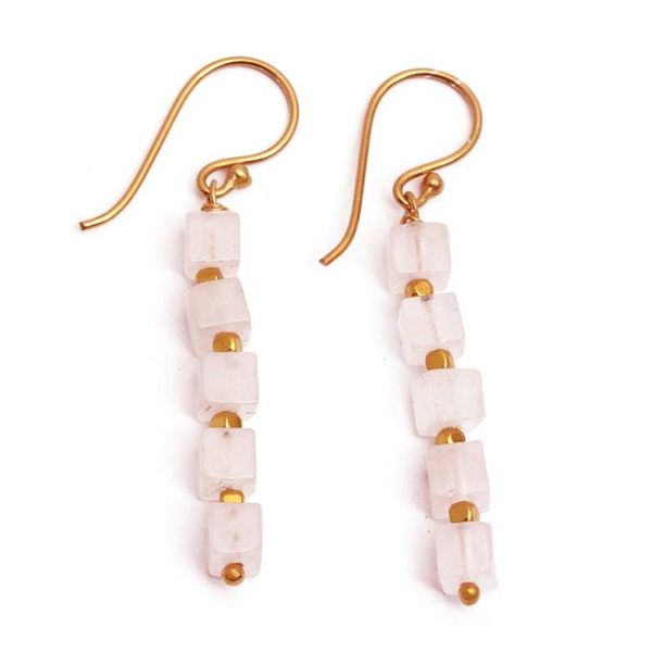 Alternate image for 18k Gold-Plated Rose Quartz Beaded Dangle Earrings from Bali Strawberry Gin
