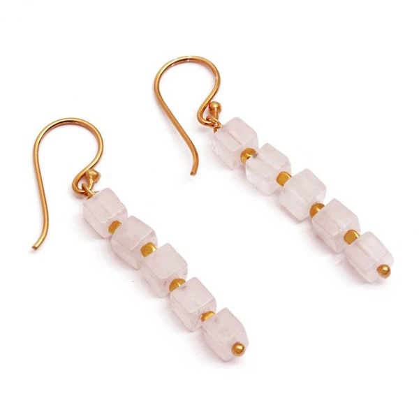 Alternate image for 18k Gold-Plated Rose Quartz Beaded Dangle Earrings from Bali Strawberry Gin
