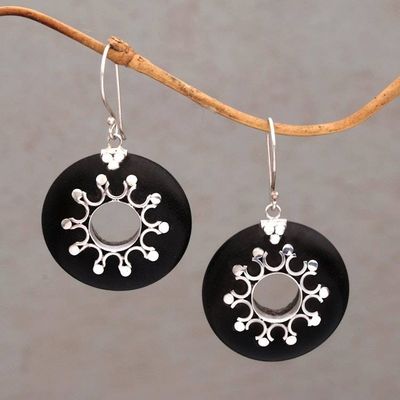 Alternate image for Sterling Silver and Sono Wood Circular Earrings from Bali Eclipse the Sun