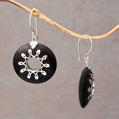 Alternate image for Sterling Silver and Sono Wood Circular Earrings from Bali Eclipse the Sun