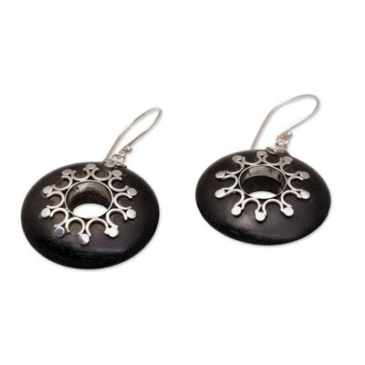 Alternate image for Sterling Silver and Sono Wood Circular Earrings from Bali Eclipse the Sun