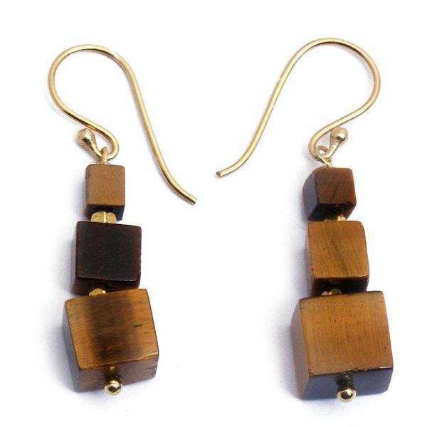 Alternate image for Dangle Earrings with Tigers Eye and Gold-Plated Brass Beads Classic Chocolate