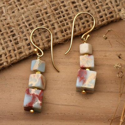 Primary image for Square-Themed Gold-Plated Jasper Beaded Dangle Earrings Magical Geometry