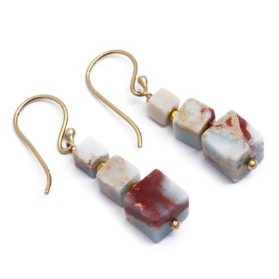 Alternate image for Square-Themed Gold-Plated Jasper Beaded Dangle Earrings Magical Geometry