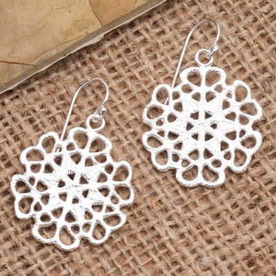 Primary image for Openwork Sterling Silver Dangle Earrings Crocheted Rose