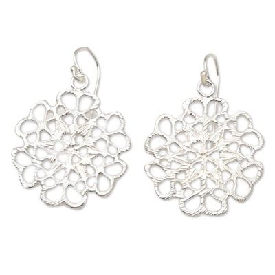 Alternate image for Openwork Sterling Silver Dangle Earrings Crocheted Rose