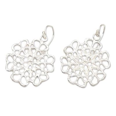 Alternate image for Openwork Sterling Silver Dangle Earrings Crocheted Rose