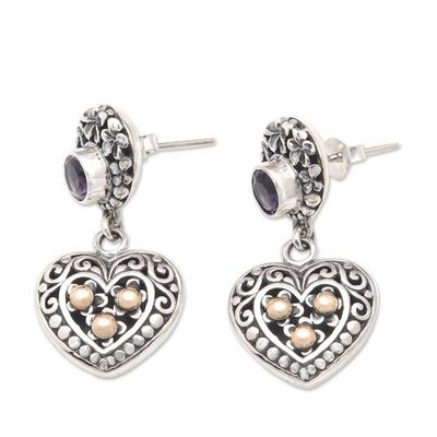 Alternate image for Heart-Shaped Dangle Earrings with Amethyst  Gold Accents Frangipani Wise Heart