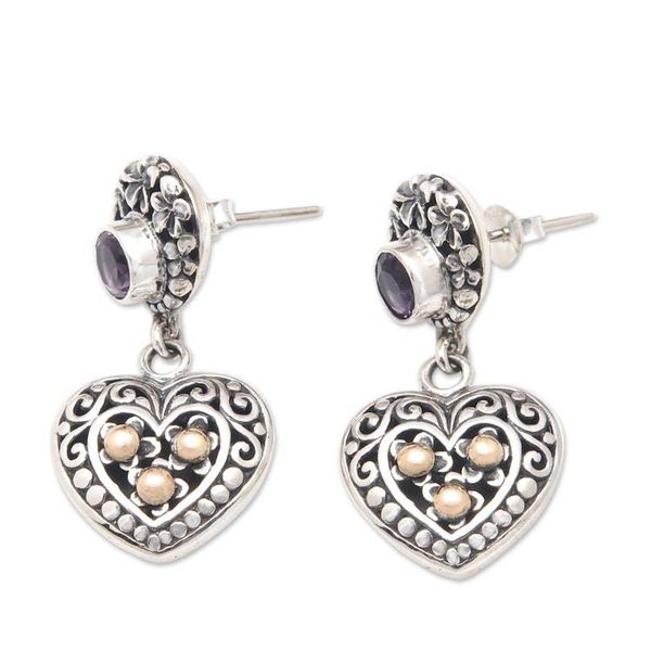 Alternate image for Heart-Shaped Dangle Earrings with Amethyst  Gold Accents Frangipani Wise Heart