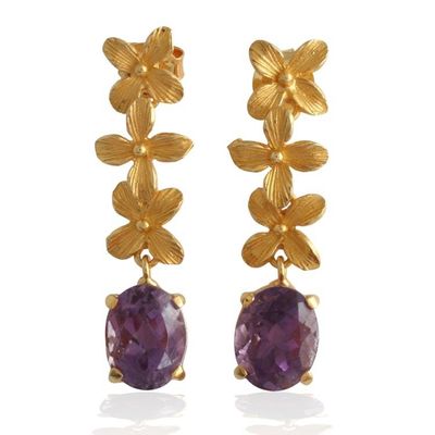 Alternate image for 7-Carat Amethyst Gold-Plated Ashoka Flower Dangle Earrings Purple Garden