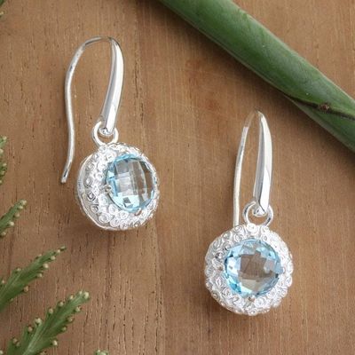 Primary image for Sterling Silver Dangle Earrings with 5-Carat Blue Topaz Gems Shining Sky