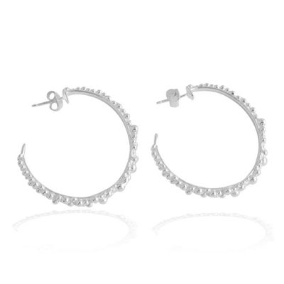 Alternate image for Textured Silver Half-Hoop Earrings with Bubble Orb Accents Delicate Orbs