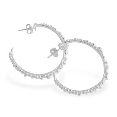Alternate image for Textured Silver Half-Hoop Earrings with Bubble Orb Accents Delicate Orbs