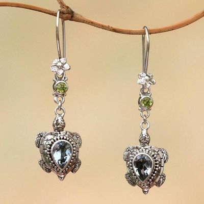 Primary image for Blue Topaz and Peridot Turtle Earrings from Bali Jepun Turtles