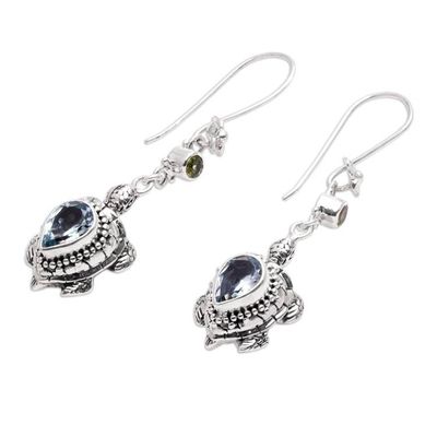 Alternate image for Blue Topaz and Peridot Turtle Earrings from Bali Jepun Turtles