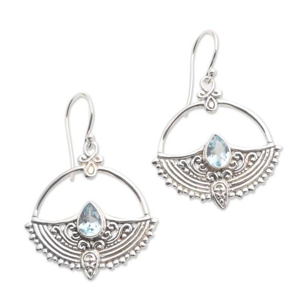 Alternate image for Blue Topaz and Sterling Silver Dangle Earrings Joyous Tears