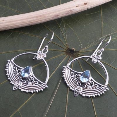 Alternate image for Blue Topaz and Sterling Silver Dangle Earrings Joyous Tears