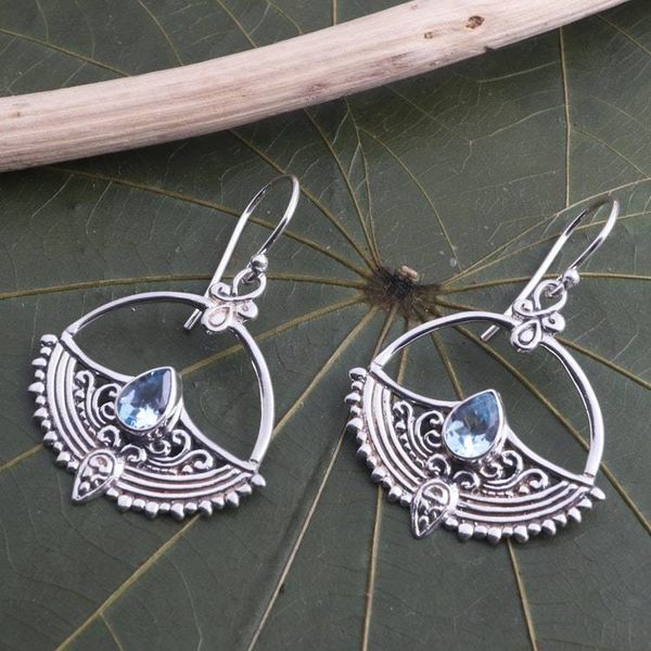 Alternate image for Blue Topaz and Sterling Silver Dangle Earrings Joyous Tears