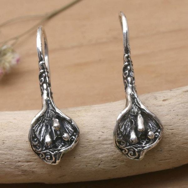 Alternate image for Darkened Floral-Shaped Sterling Silver Drop Earrings Blossom Enchantment