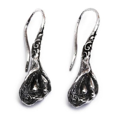 Alternate image for Darkened Floral-Shaped Sterling Silver Drop Earrings Blossom Enchantment