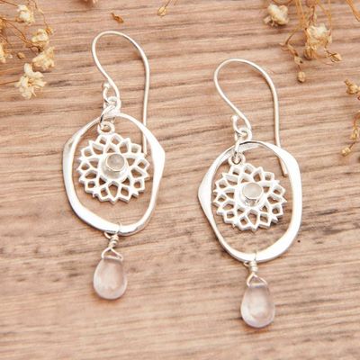 Alternate image for Chakra Themed Sterling Silver Rose Quartz Dangle Earrings Pink Aura Chakra