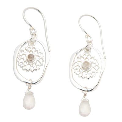 Alternate image for Chakra Themed Sterling Silver Rose Quartz Dangle Earrings Pink Aura Chakra