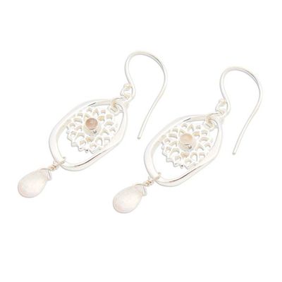 Alternate image for Chakra Themed Sterling Silver Rose Quartz Dangle Earrings Pink Aura Chakra