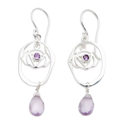 Alternate image for Chakra Themed Sterling Silver and Amethyst Dangle Earrings Purple Crown Chakra