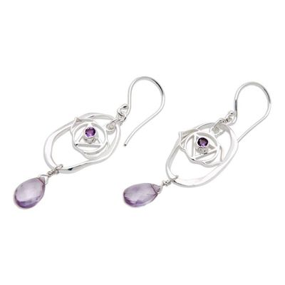 Alternate image for Chakra Themed Sterling Silver and Amethyst Dangle Earrings Purple Crown Chakra