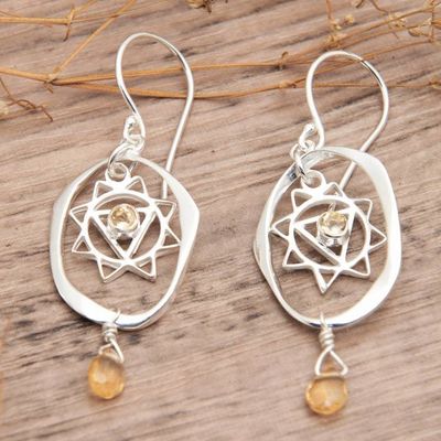 Alternate image for Chakra-Themed Sterling Silver Dangle Earrings with Citrine Yellow Manipura Chakra