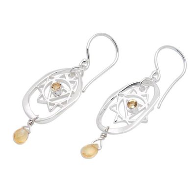 Alternate image for Chakra-Themed Sterling Silver Dangle Earrings with Citrine Yellow Manipura Chakra
