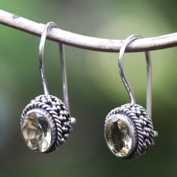 Alternate image for Sterling Silver Drop Earrings with One-Carat Citrine Gems Yellow Essence