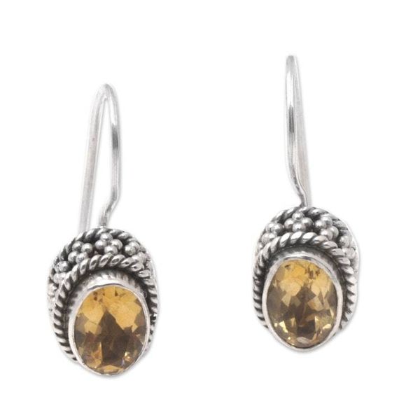 Alternate image for Sterling Silver Drop Earrings with One-Carat Citrine Gems Yellow Essence
