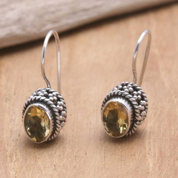 Alternate image for Sterling Silver Drop Earrings with One-Carat Citrine Gems Yellow Essence