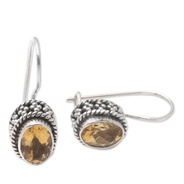 Alternate image for Sterling Silver Drop Earrings with One-Carat Citrine Gems Yellow Essence