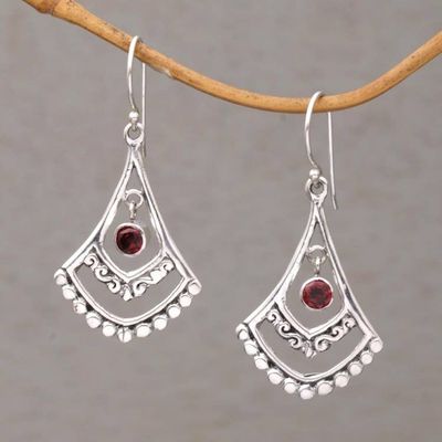 Primary image for Garnet and Sterling Silver Dangle Earrings from Indonesia Crimson Fanfare