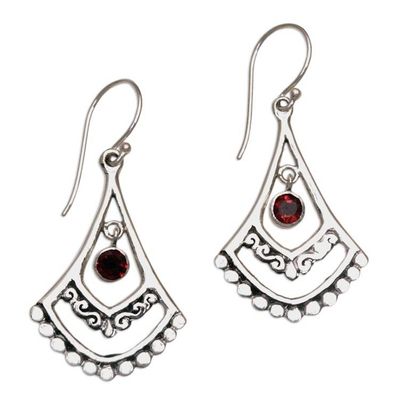 Alternate image for Garnet and Sterling Silver Dangle Earrings from Indonesia Crimson Fanfare