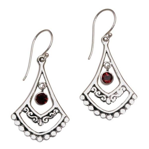 Alternate image for Garnet and Sterling Silver Dangle Earrings from Indonesia Crimson Fanfare