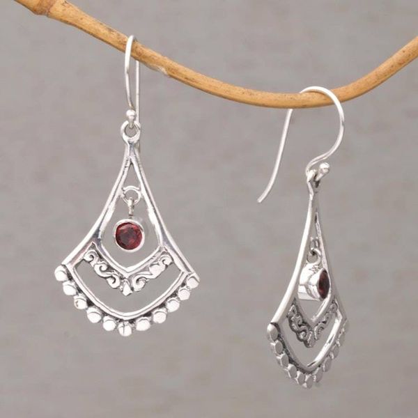 Alternate image for Garnet and Sterling Silver Dangle Earrings from Indonesia Crimson Fanfare