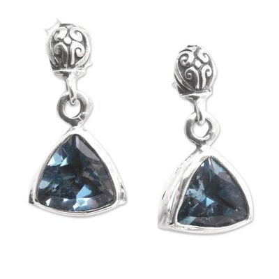 Alternate image for Handmade Blue Topaz and Sterling Silver Dangle Earrings Lost Triangle