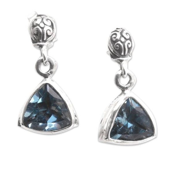 Alternate image for Handmade Blue Topaz and Sterling Silver Dangle Earrings Lost Triangle