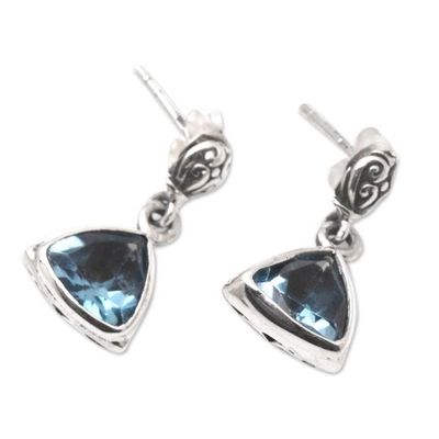 Alternate image for Handmade Blue Topaz and Sterling Silver Dangle Earrings Lost Triangle